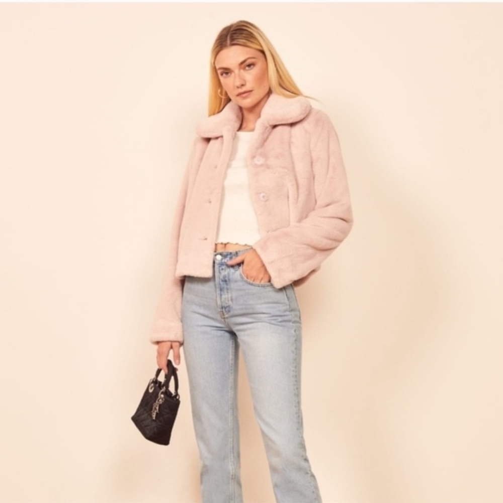 Reformation Plush Faux-Fur Coat - Pink